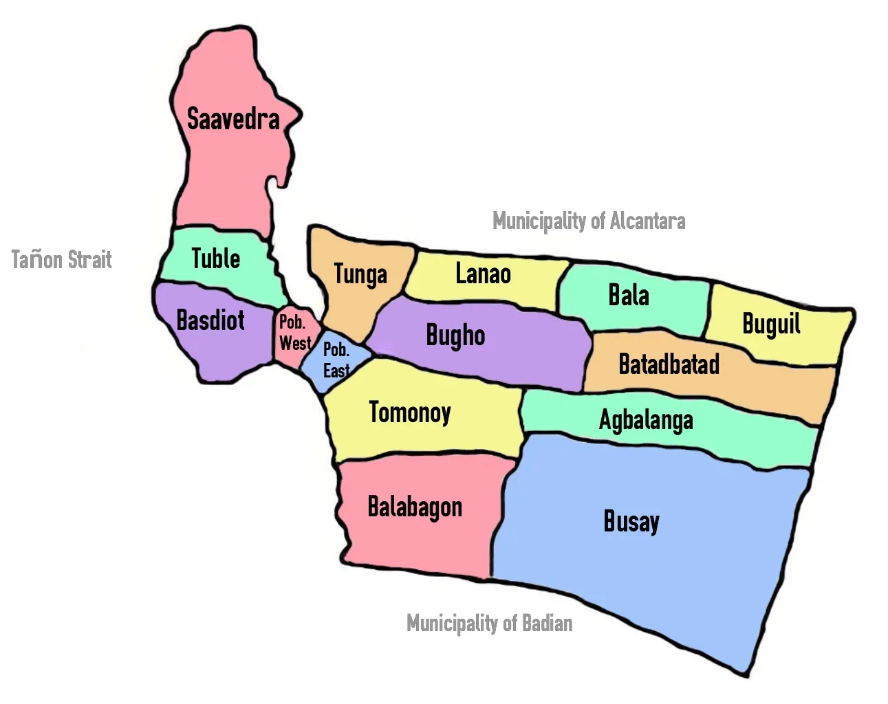 Barangays of Moalboal administrative map